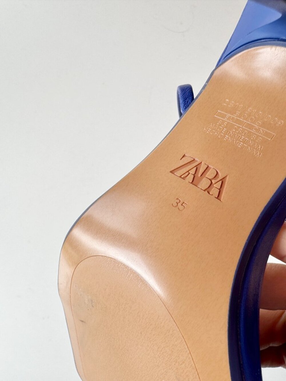 NWOT ZARA Blue Leather Square Toe Strappy High Heel Wraparound Sandals, Size 35 - Picture 14 of 14